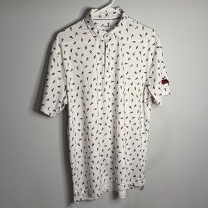 Johnnie-O Mens Golf Polo Shirt All Over Surf Logo White/Navy Polyester/Spandex M